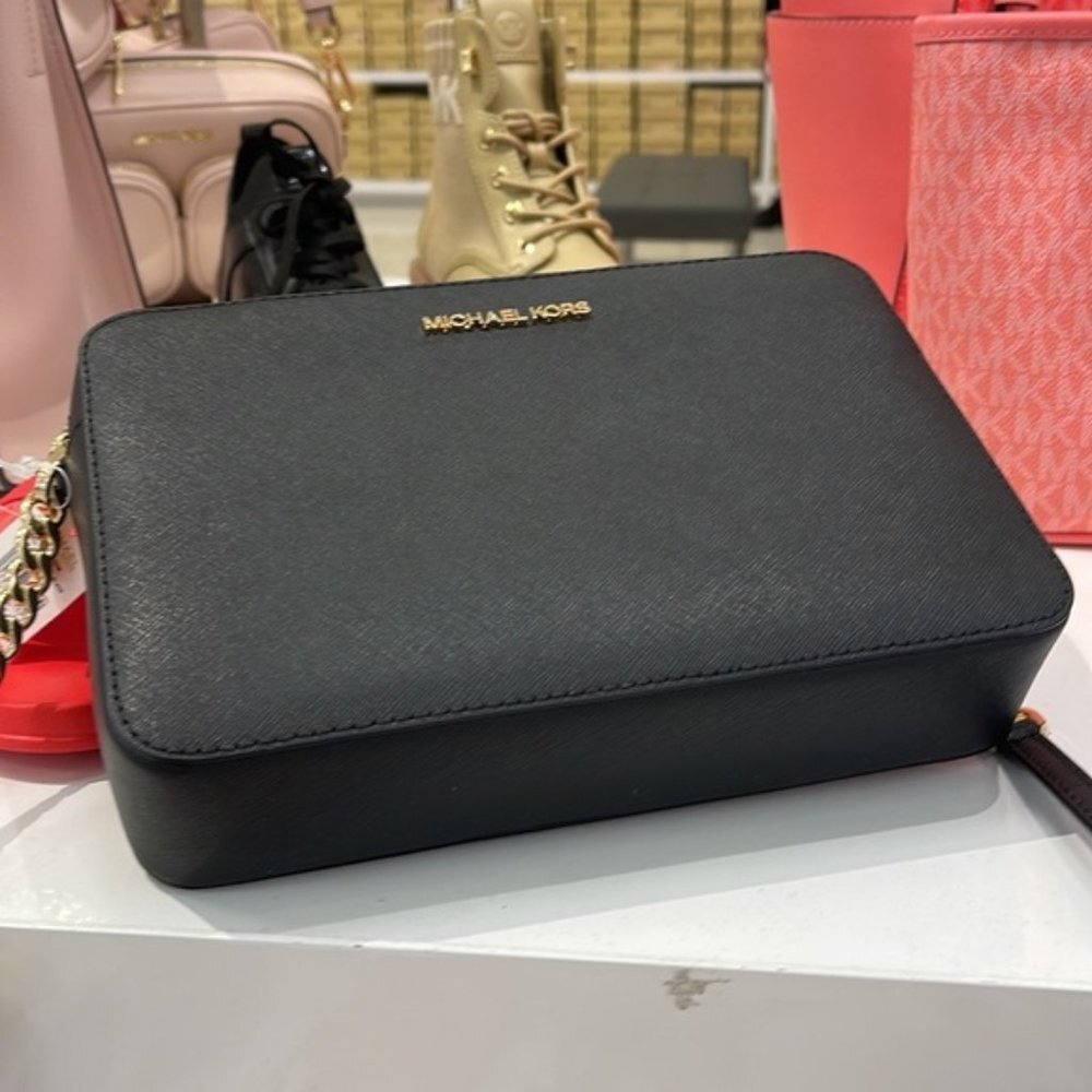 Michael Kors Jet Set Item Large East West Zip Crossbody Leather Black - Picture 11 of 16